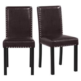 Costway - Dining Chair Set of 2 with Wood Legs, Nailhead Trim, Padded Seat & Backrest - Brown
