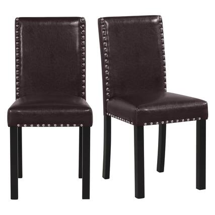 Front. Costway - Costway Dining Chair Set of 2 with Wood Legs, Nailhead Trim, Padded Seat & Backrest - Brown.