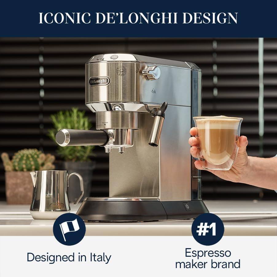 De'Longhi Dedica Espresso Machine with Manual Milk Frother Silver