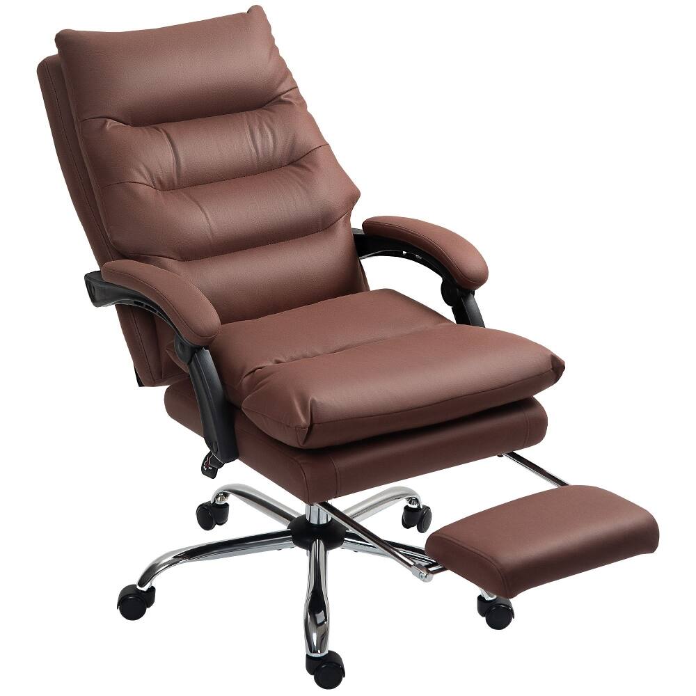 Alt View 8. Loheer - Loheer Massage Office Chair Heated Reclining Desk Chair with Footrest Microfibre Coffee - Coffee.
