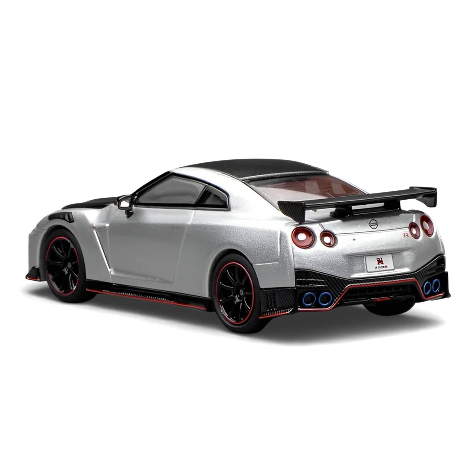 Alt View 3. MotorHelix - 2022 Nissan GT-R Nismo R35 RHD Ultimate Metal Silver Metallic with Carbon Hood and Top 1/64 Car by MotorHelix.