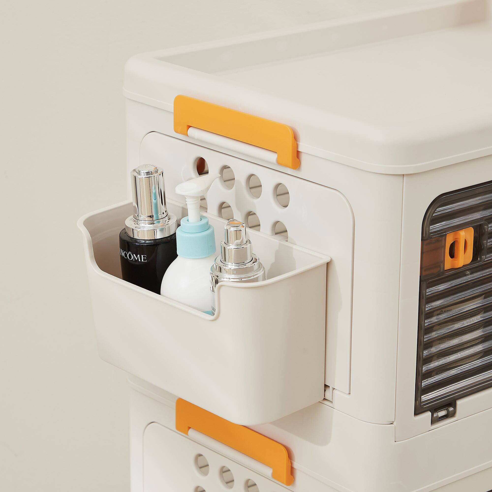 Alt View 6. Vecelo - Stackable Storage Bins - 3-Tier Collapsible Organizer with Wheels & Doors, Large Plastic Storage Bins with Lids - Beige.