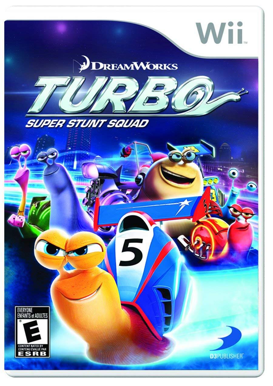 Wii  
DREAMWORKS  
TURBO  
SUPER STUNT SQUAD  

5  

EVERYONE  
ENFANTS et ADULTES  
E  
CONTENT RATED BY  
ESRB  

D3PUBLISHER - E (Everyone)