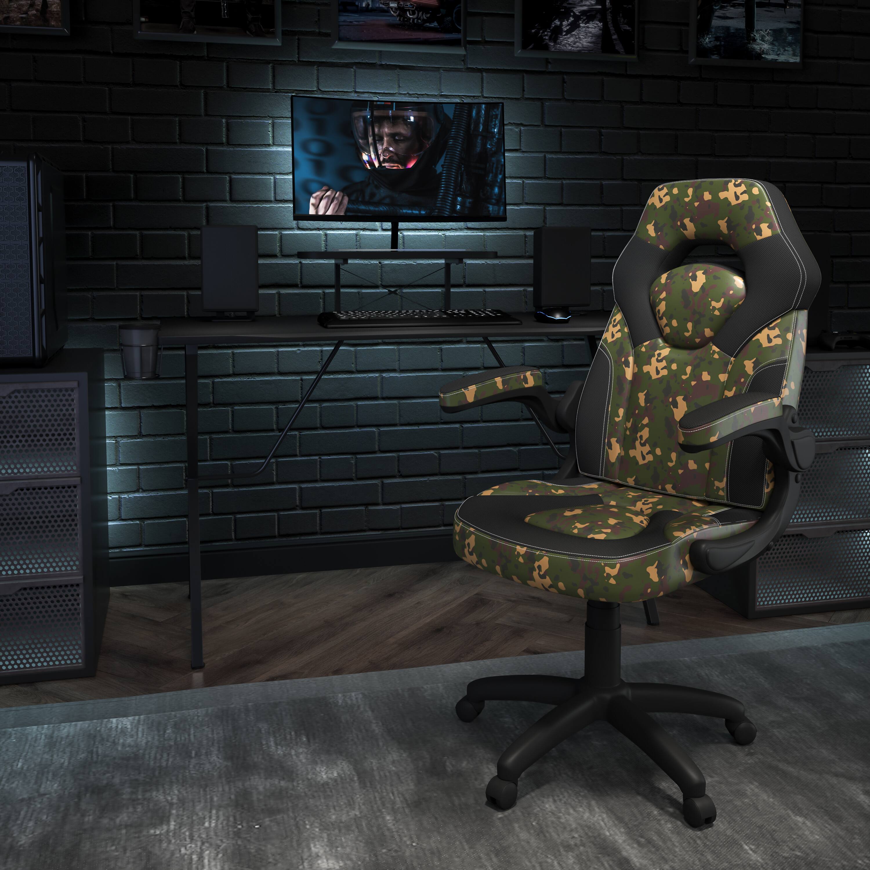 Alt View 1. Emma + Oliver - Gaming Desk and Racing Chair Set with Headphone Hook, and Monitor Stand - Camouflage.