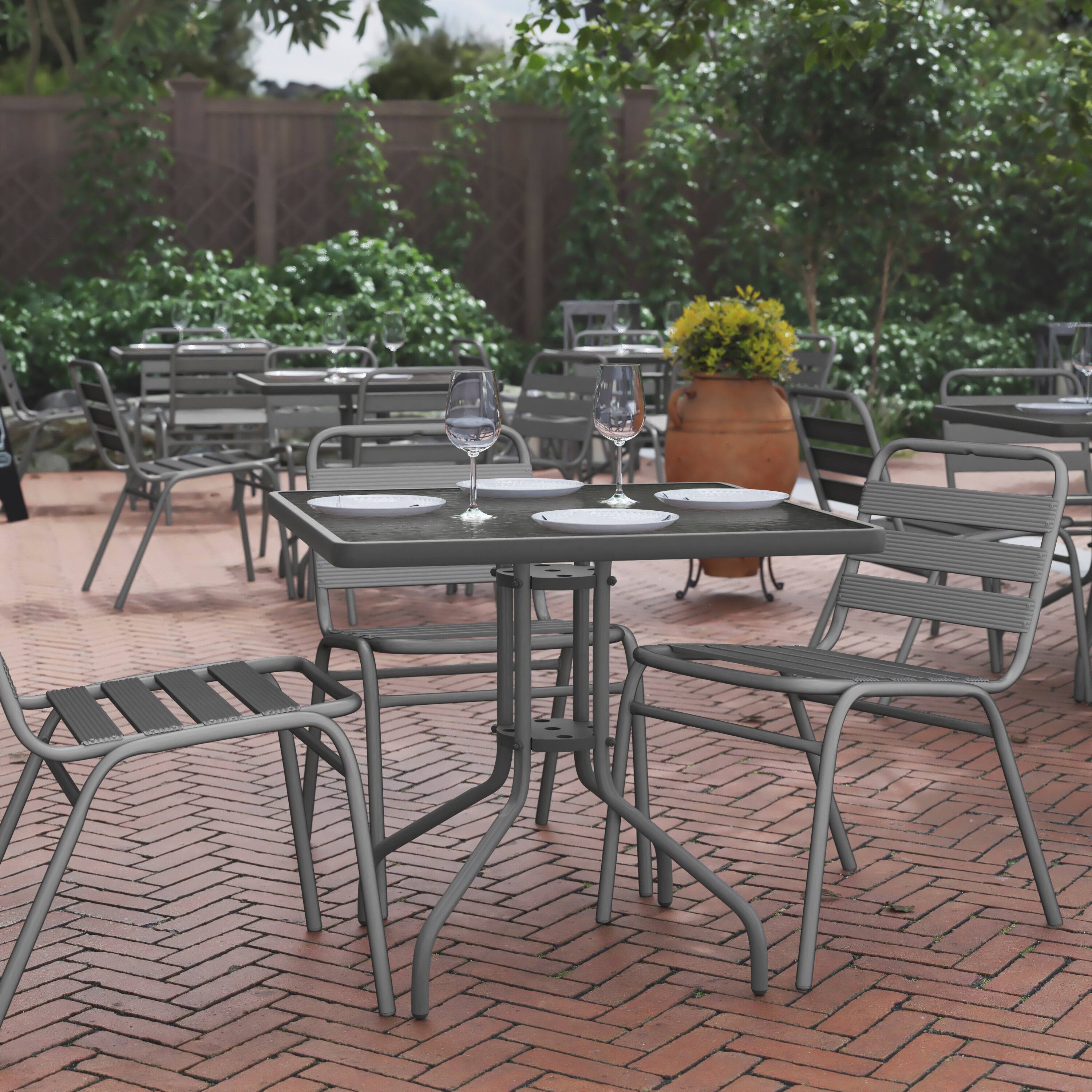Alt View 1. Flash Furniture - Barker 31.5'' Silver Square Tempered Glass Metal Table - Gray.