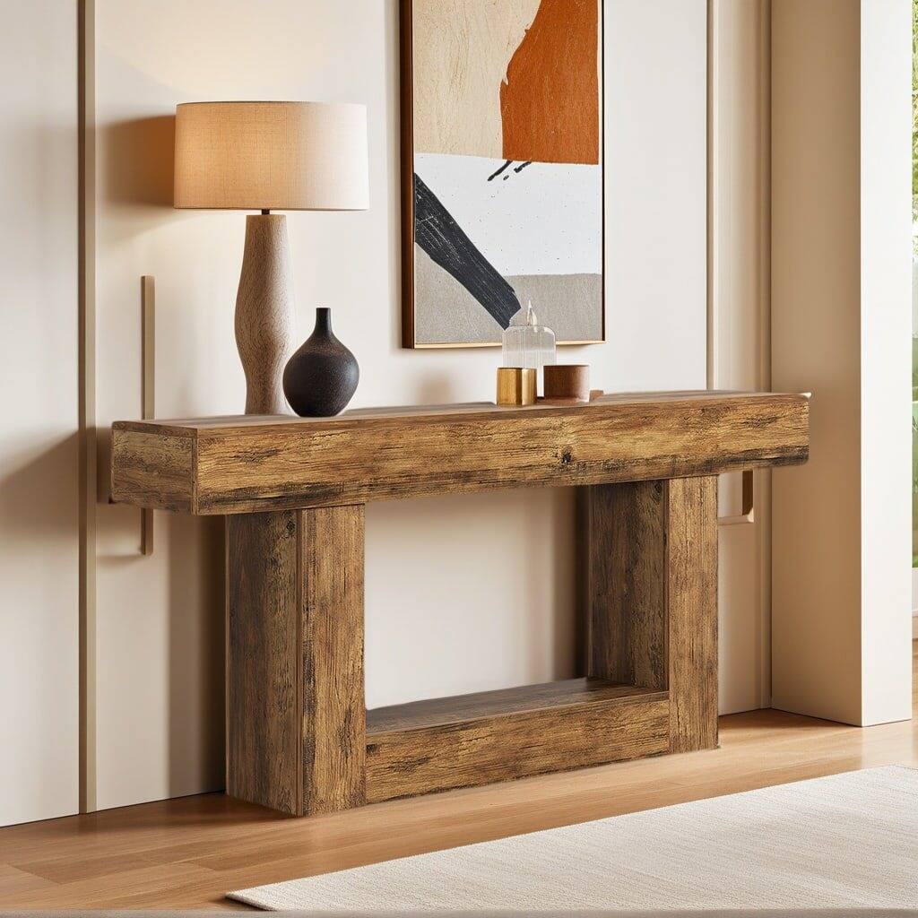 Left. Kadyn - Kadyn Elegant Wooden Console Table, Perfect Entryway & Display, Brown Sofa Table, Ideal Living Room Furniture, Brown - Brown.