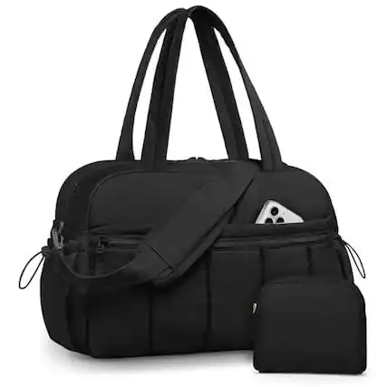 Front. Fabibe - Travel Duffle Bag for Women: Weekender Bags with Toiletry Gym Yoga Wet Pocket Pink - 01-Black.