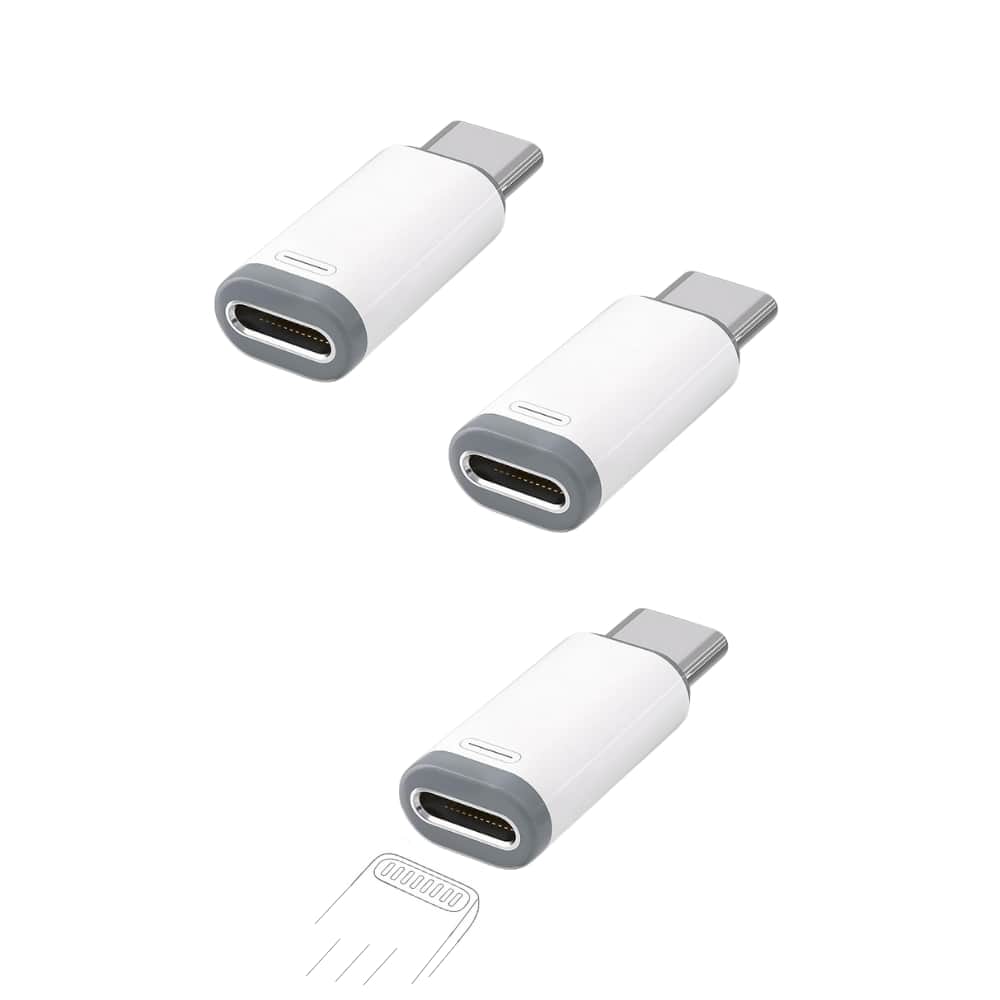 Qixxronics - (3pcs) Lightning Female to USB C Male Adapter for Lightning Cable Connector for iPad iPhone Compatible with Samsung - White