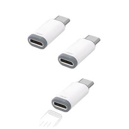 Qixxronics - (3pcs) Lightning Female to USB C Male Adapter for Lightning Cable Connector for iPad iPhone Compatible with Samsung - White