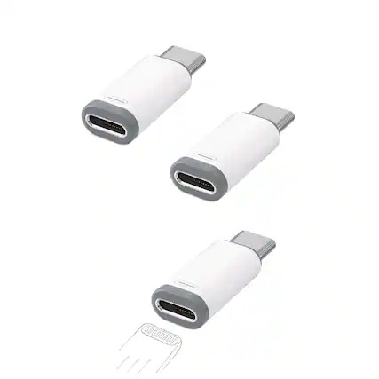 Front. Qixxronics - (3pcs) Lightning Female to USB C Male Adapter for Lightning Cable Connector for iPad iPhone Compatible with Samsung - White.