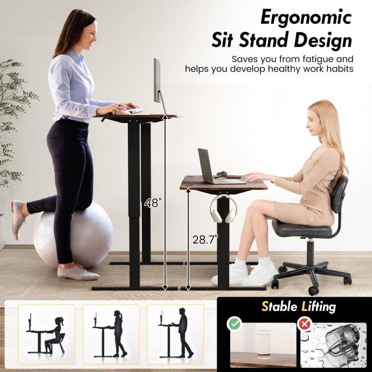 Ergonomic Sit Stand Design  
Saves you from fatigue and helps you develop healthy work habits  

48"  
28.7"  

Stable Lifting