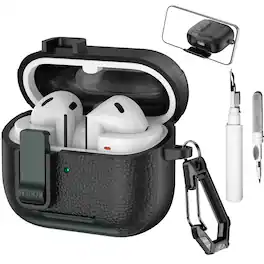 Dteck - Case for Samsung Galaxy Buds 3/3 Pro/3 FE with Phone Holder & Keychain,Leather Texture Earbuds Cover for Man Women - Armyblack