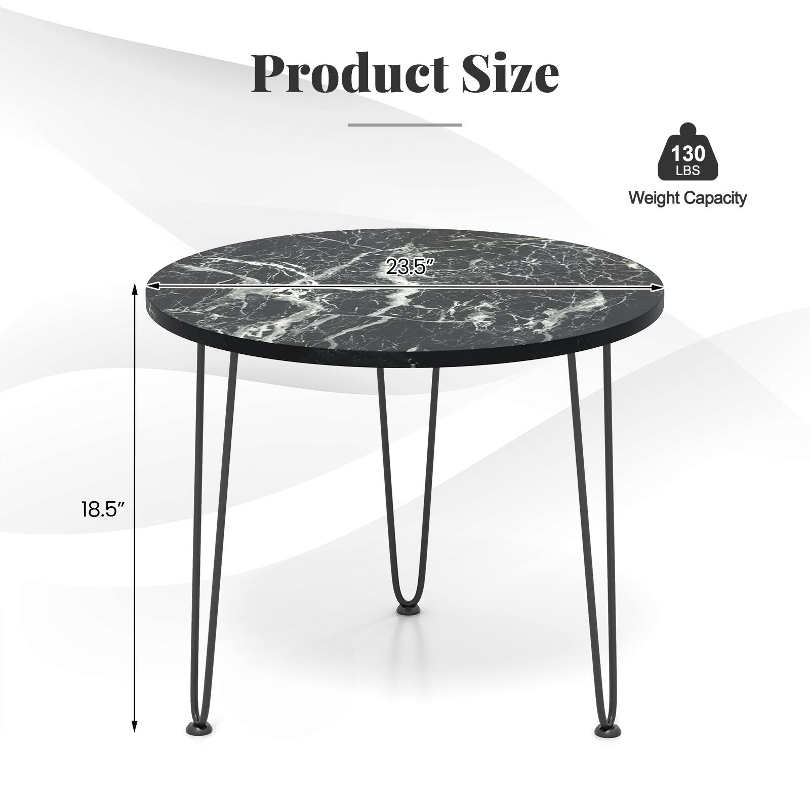 Product Size  
Weight Capacity: 130 LBS  
Dimensions: 23.5" x 18.5"