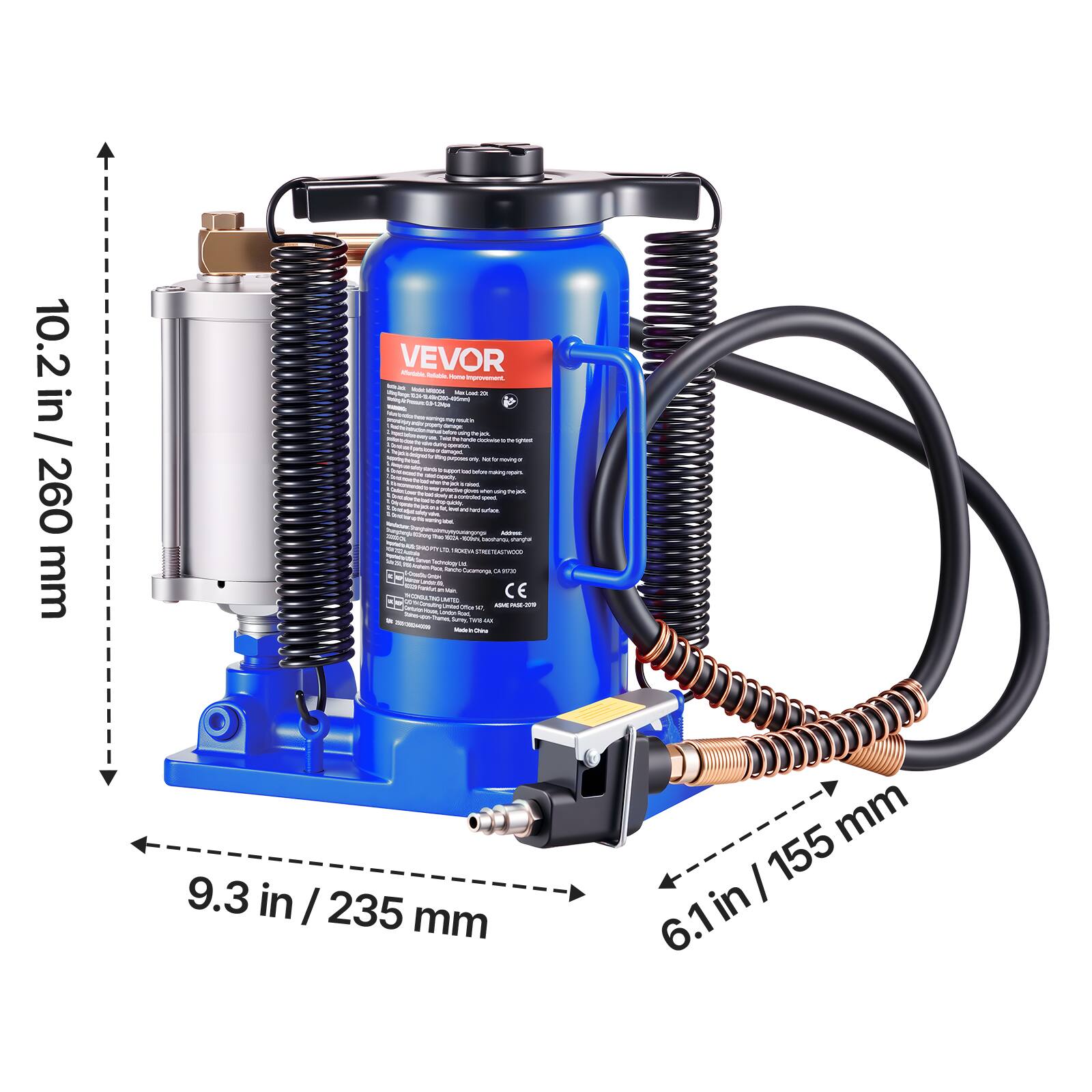 10.2 in / 260 mm  
VEVOR  
9.3 in / 235 mm  
6.1 in / 155 mm  
CE