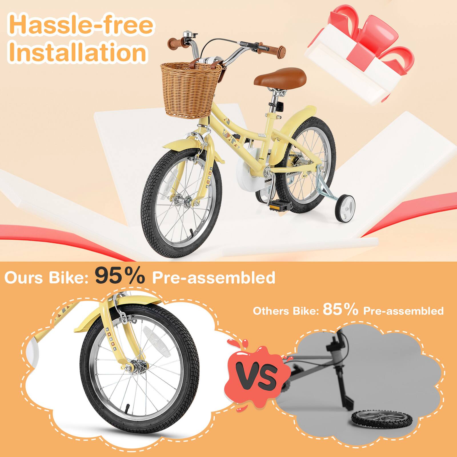 Hassle-free Installation

Ours Bike: 95% Pre-assembled

Others Bike: 85% Pre-assembled

VS