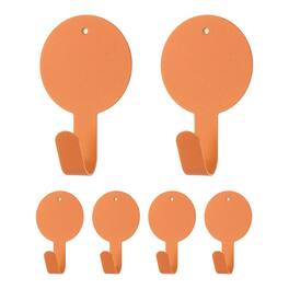 Unique Bargains - 6pcs Round Decorative Metal Self-Adhesive Wall Hooks Heavy Duty for Bathroom Kitchen Home Office Hanging Keys Coats - Orange