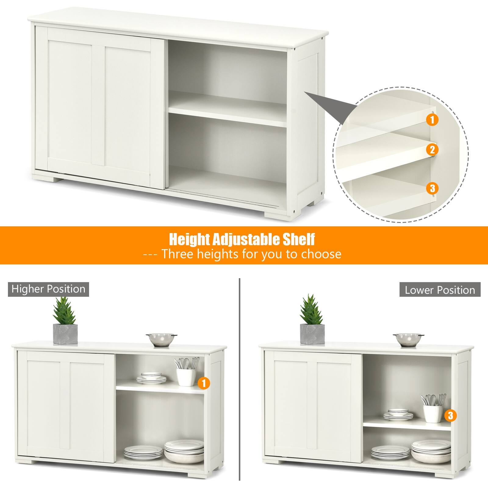 1 2 3 Height Adjustable Shelf  
Three heights for you to choose  
Higher Position  
Lower Position  
1 WYY 3