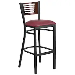Flash Furniture - HERCULES Series Black Slat Back Metal Restaurant Barstool - Walnut Wood Back, Vinyl Seat - Burgundy