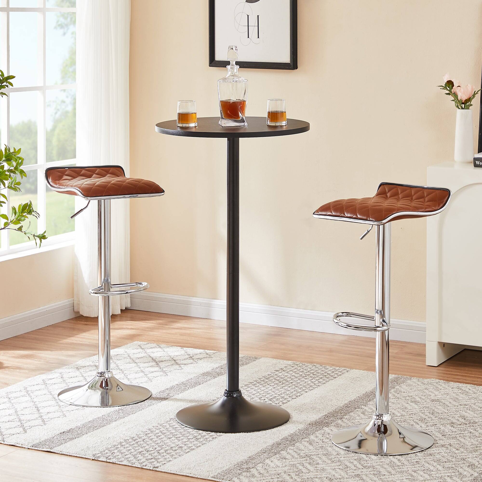 Alt View 1. Vecelo - Adjustable Bar Stools Set of 4, Bar Height Stools for Kitchen Counter - Brown.