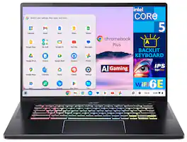 Acer - Chromebook Plus Gaming Laptop (Core 5 120U, 8GB, 256GB PCIe SSD, 16.0 (2560x1600), Intel Graphics, Chrome OS) - Obsidian Black