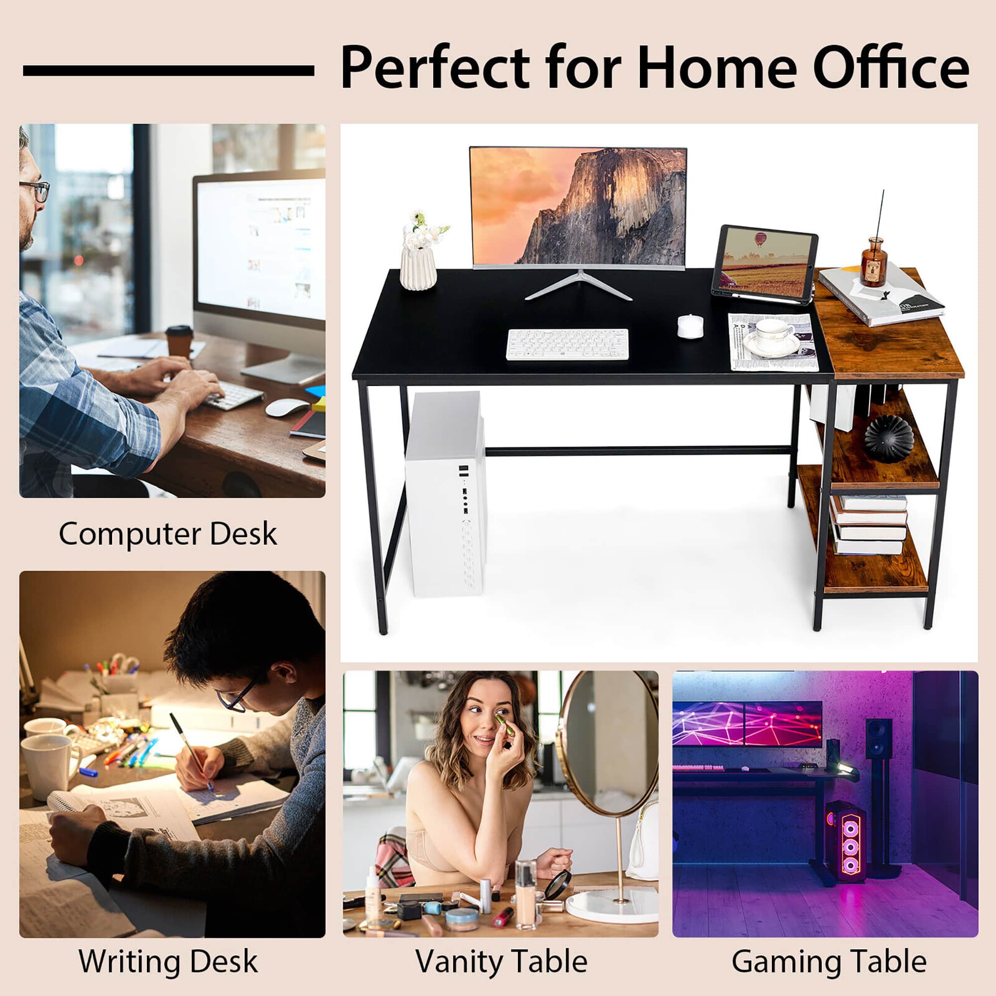 Perfect for Home Office: Computer Desk, Writing Desk, Vanity Table, Gaming Table