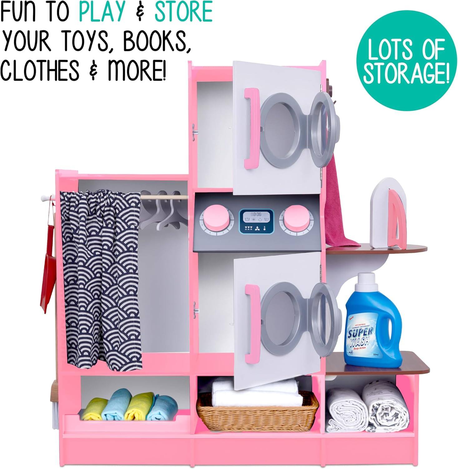 FUN TO PLAY & STORE YOUR TOYS, BOOKS, CLOTHES & MORE! LOTS OF STORAGE! 100 I 1306 17 1 SUPER WASH