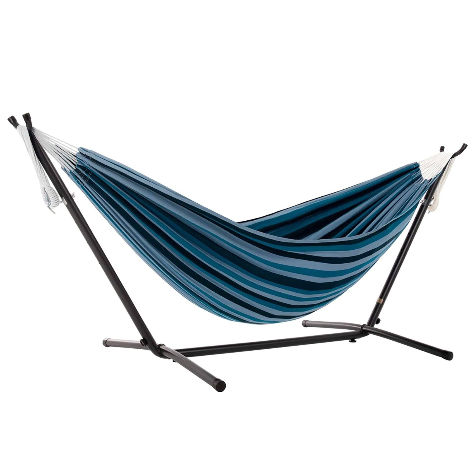 Alt View 8. Vivere - Vivere Double Cotton Hammock, Comfortable Daybed, Steel Stand, 9', Blue Lagoon - Blue.