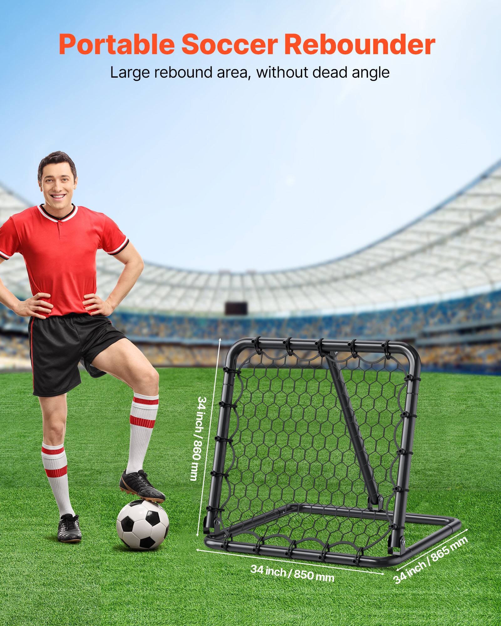 Portable Soccer Rebounder  
Large rebound area, without dead angle  

34 inch / 860 mm  
34 inch / 850 mm  
34 inch / 865 mm