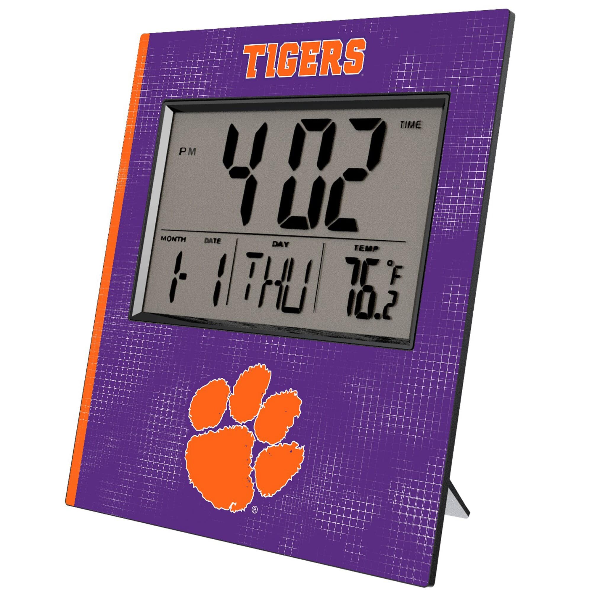 Keyscaper - Clemson Tigers Cross Hatch Digital Desk Clock - Multicolor