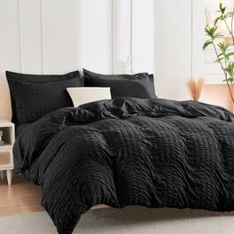 Dazzed Corner - Seersucker 5/7 Pieces Bed in a Bag Comforter Set with Sheets, Pillowcases & Shams - Black