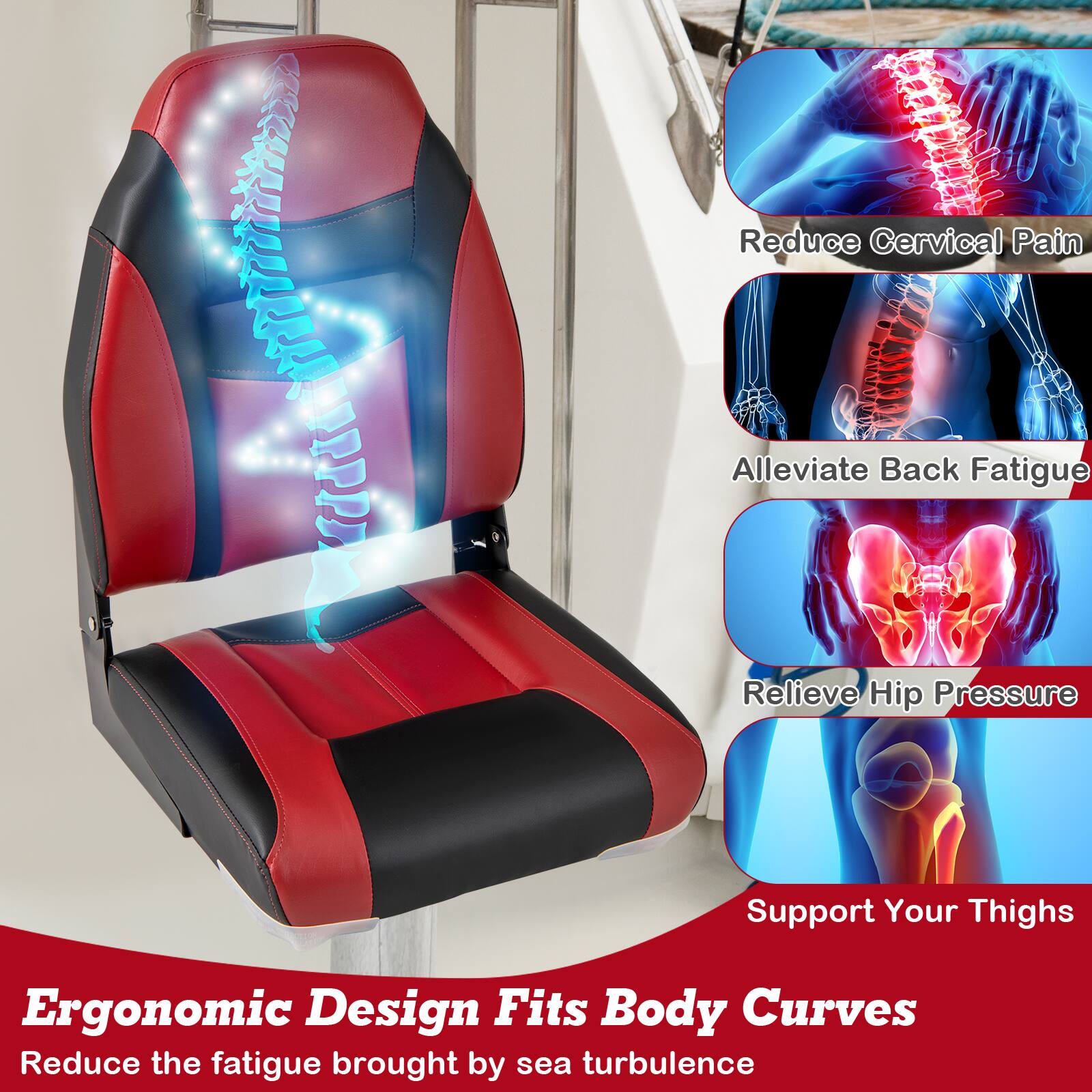 Reduce Cervical Pain  
Alleviate Back Fatigue  
Relieve Hip Pressure  
Support Your Thighs  

Ergonomic Design Fits Body Curves  
Reduce the fatigue brought by sea turbulence