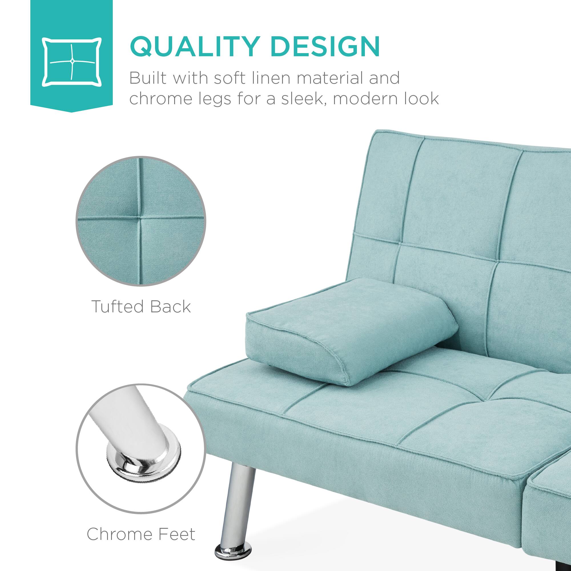 QUALITY DESIGN  
Built with soft linen material and chrome legs for a sleek, modern look  

Tufted Back  
Chrome Feet