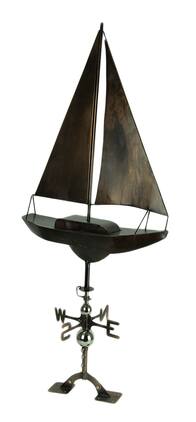 Zeckos - Antique Copper Finish Metal Sailboat Weather Vane with Roof Mount - Brown