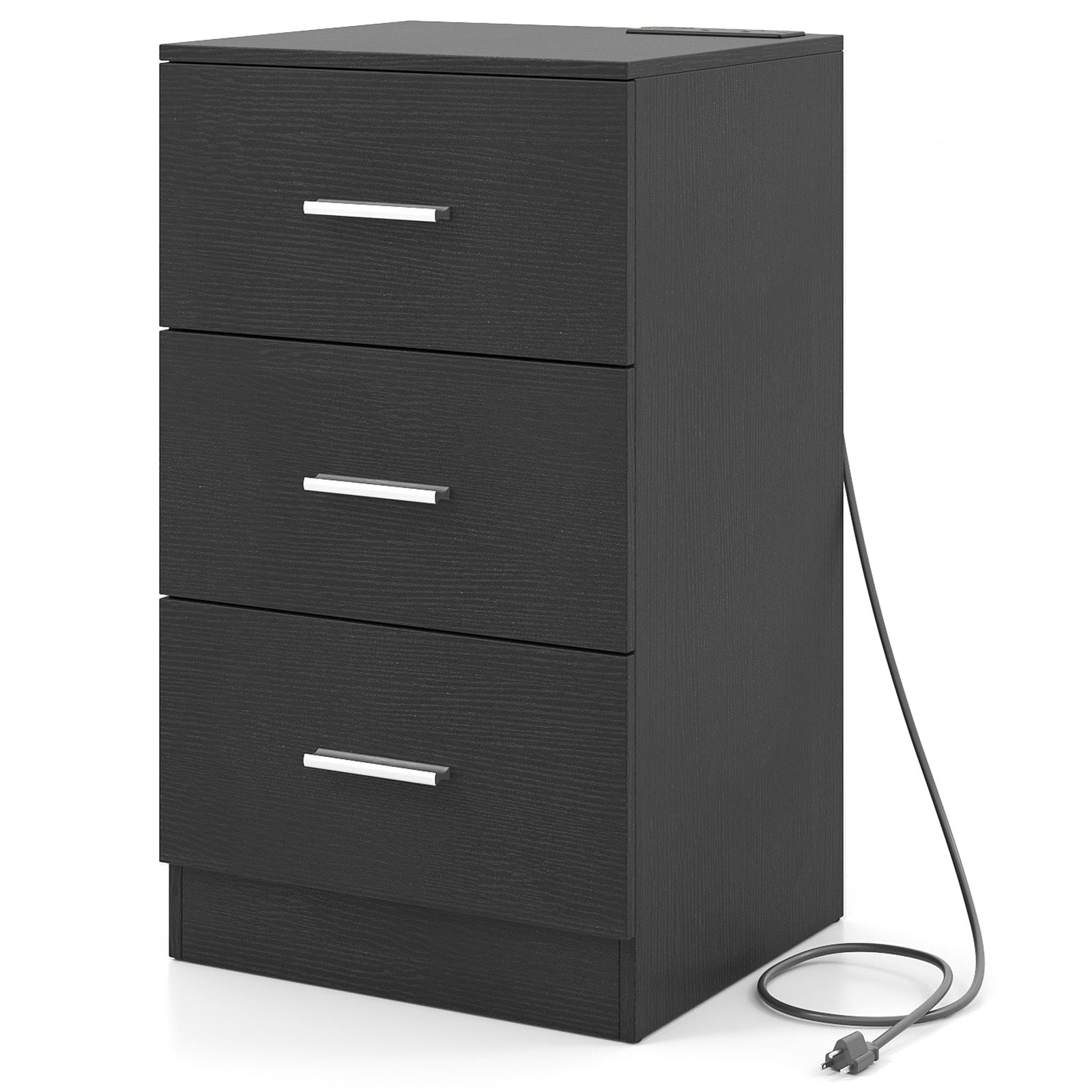 WELLFOR - Nightstand with Charging Station and 3 Storage Drawers for Bedroom - Black price history on PriceWatchPro