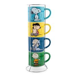 Silver Buffalo - Peanuts Characters Ceramic Stacking Mug Set With Rack | Each Holds 10 Ounces - Blue