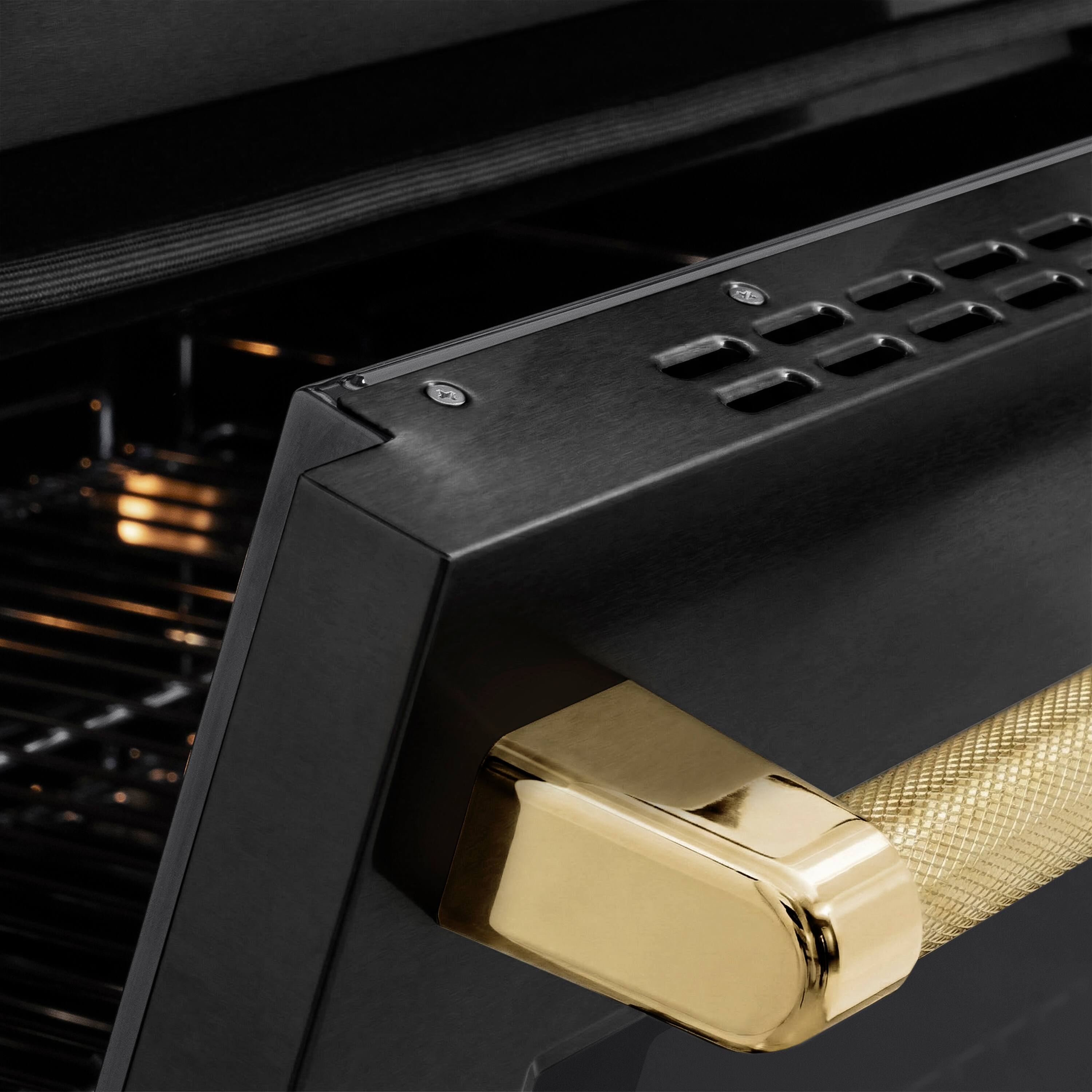 Alt View 6. ZLINE - Autograph 36 in. 5.2 cu. ft. Paramount Freestanding Induction Range w/ 5 Burners in Black Steel & Gold Helix Handle - Stainless Steel.