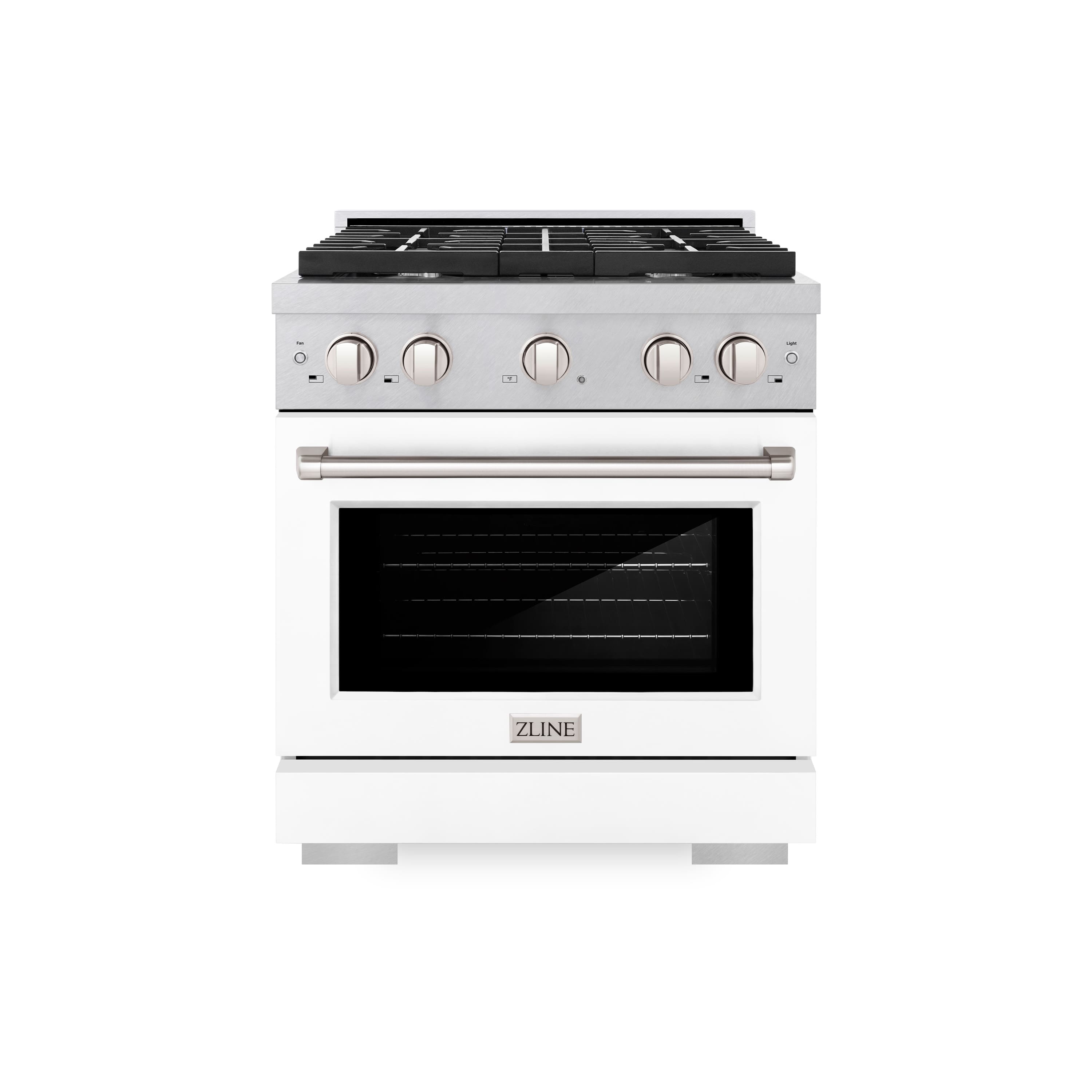 ZLINE - 30 in. Paramount Satin Steel Gas Range with 4 Burners and Convection Oven (SGRS-WM-30) - White Matte - Front_Zoom
