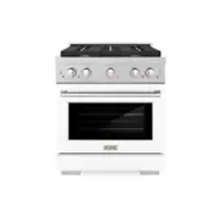 ZLINE - 30 in. Paramount Satin Steel Gas Range w/ 4 Burners & Convection Oven w/ White Door (SGRS-WM-30) - White - Front_Zoom