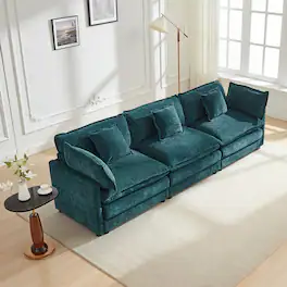 KERDOM - Furniture 3 Seat Sofa for Living Room, Convertible Chenille Sectional Sofa Couch for Apartment Studio, Free Pillows - Green