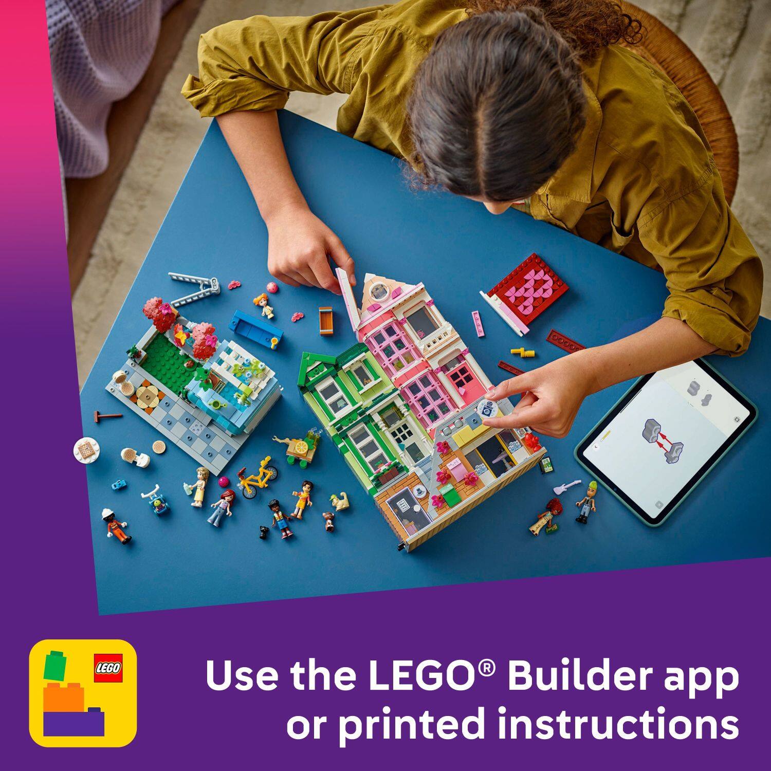 Use the LEGO Builder app or printed instructions.