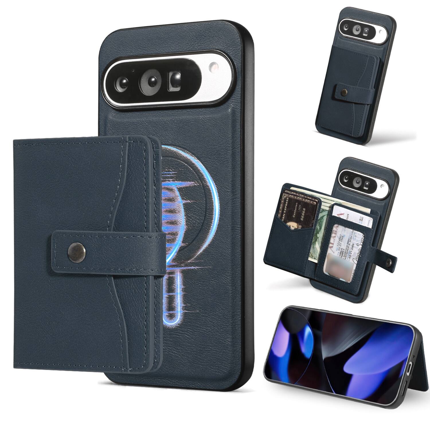 Dteck - Shockproof Leather Phone Case for Google Pixel 11 Pro XL with Magnetic Wallet, 2-in-1 Detachable Card Holder Stand Cover - Blue price history on PriceWatchPro