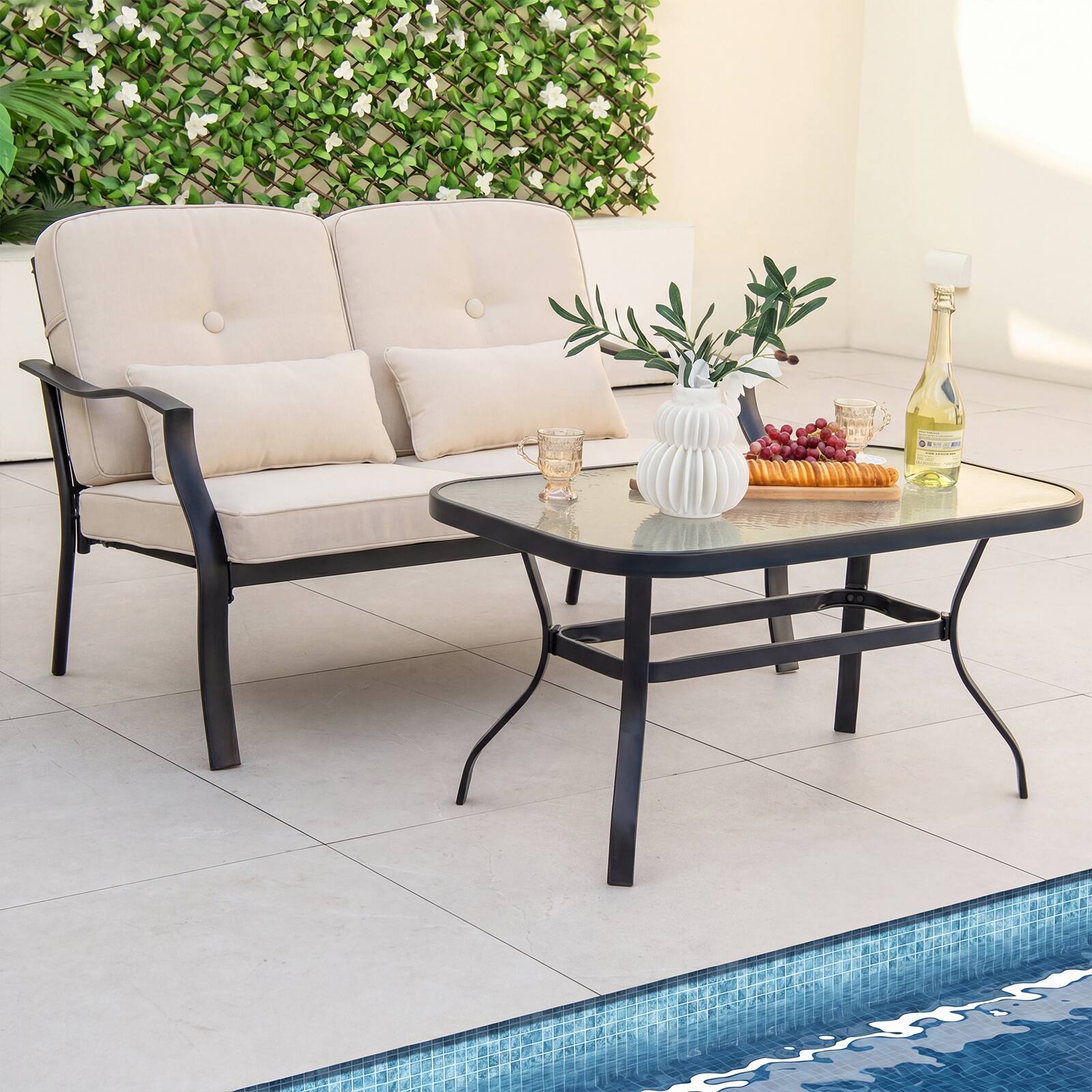 Alt View 6. Costway - Costway 4 PCS Patio Metal Chairs Outdoor Dining Seat Heavy Duty with Cushions Garden - Beige.
