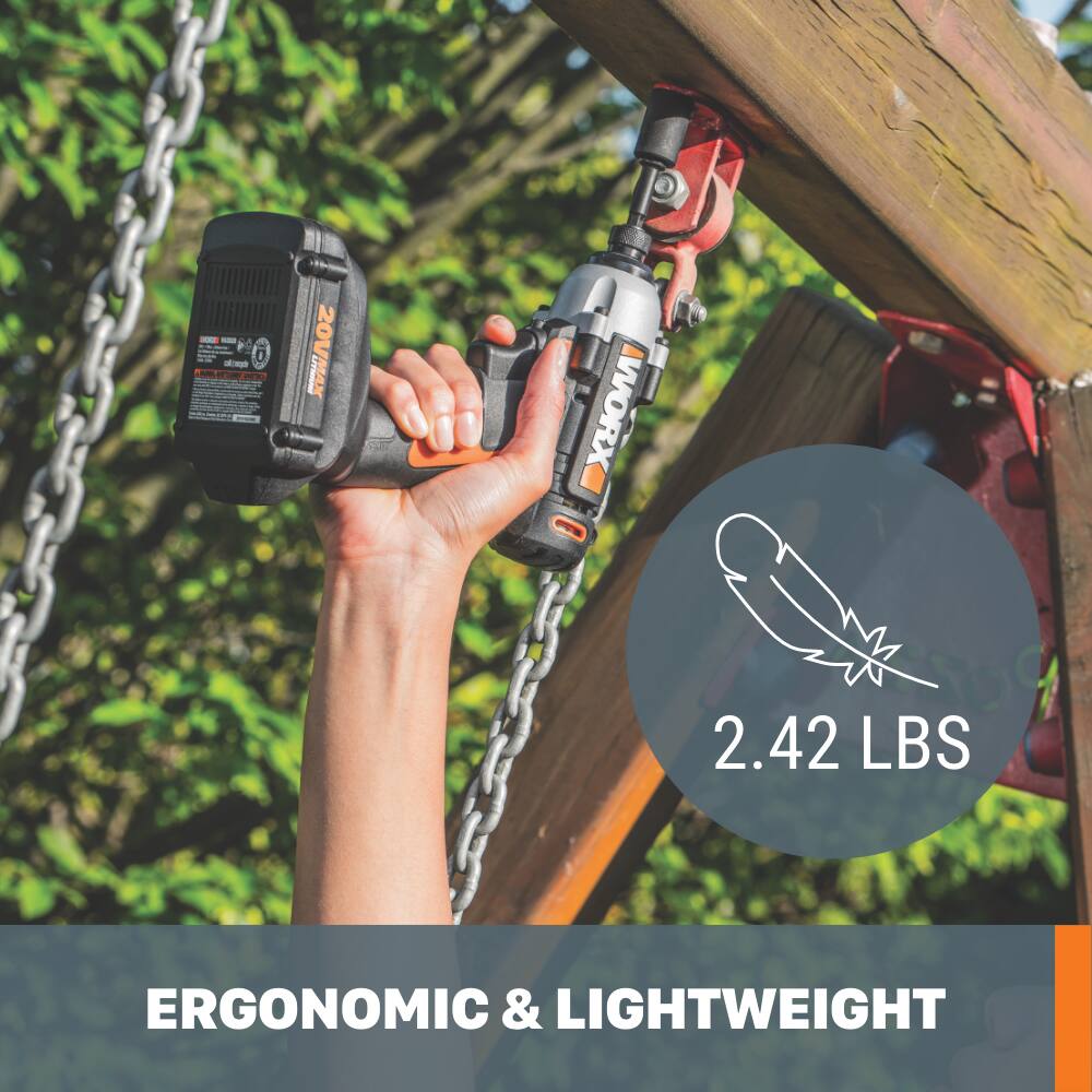 20V MAX  
1 WORX  
2.42 LBS  
ERGONOMIC & LIGHTWEIGHT