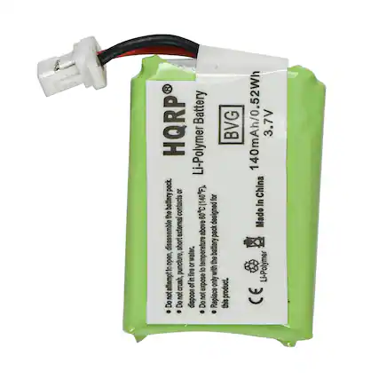 HQRP Battery 140mAh/0.52Wh 3.7V BVG Li-Polymer Battery Pack 10 (140F)
- Do not attempt to open, disassemble the battery pack.
- Do not crush, puncture, or expose to fire.
- Do not dispose of in water.
- Do not expose to temperatures above 80°C (176°F) or below -20°C (-4°F).
- Do not replace the battery pack with a different product.
- This product is designed for use in China.
Made in China
Li-Polymer
CE