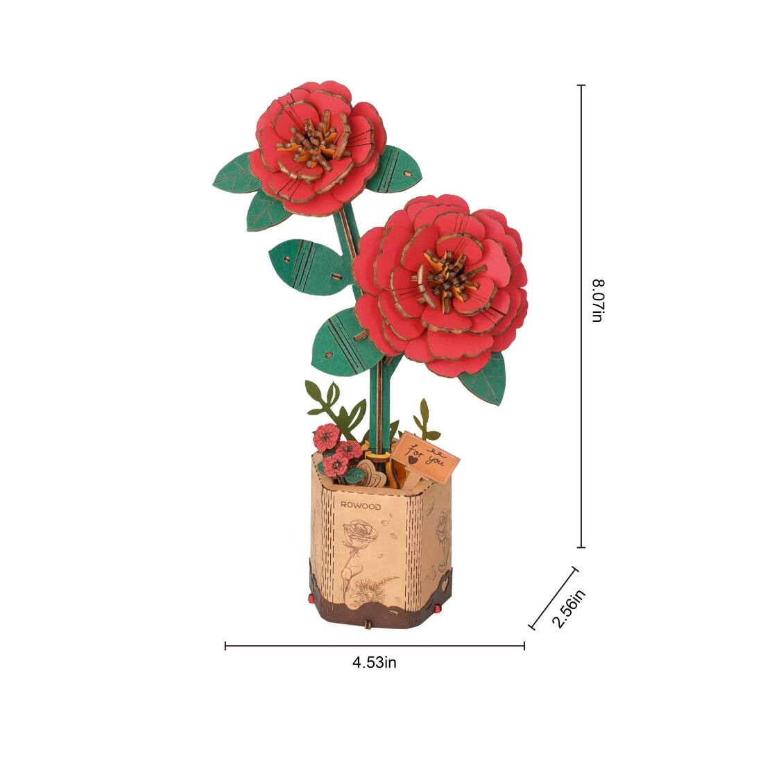 Left. 3D Puzzle - DIY 3D Wood Puzzle Red Camellia 113pcs.