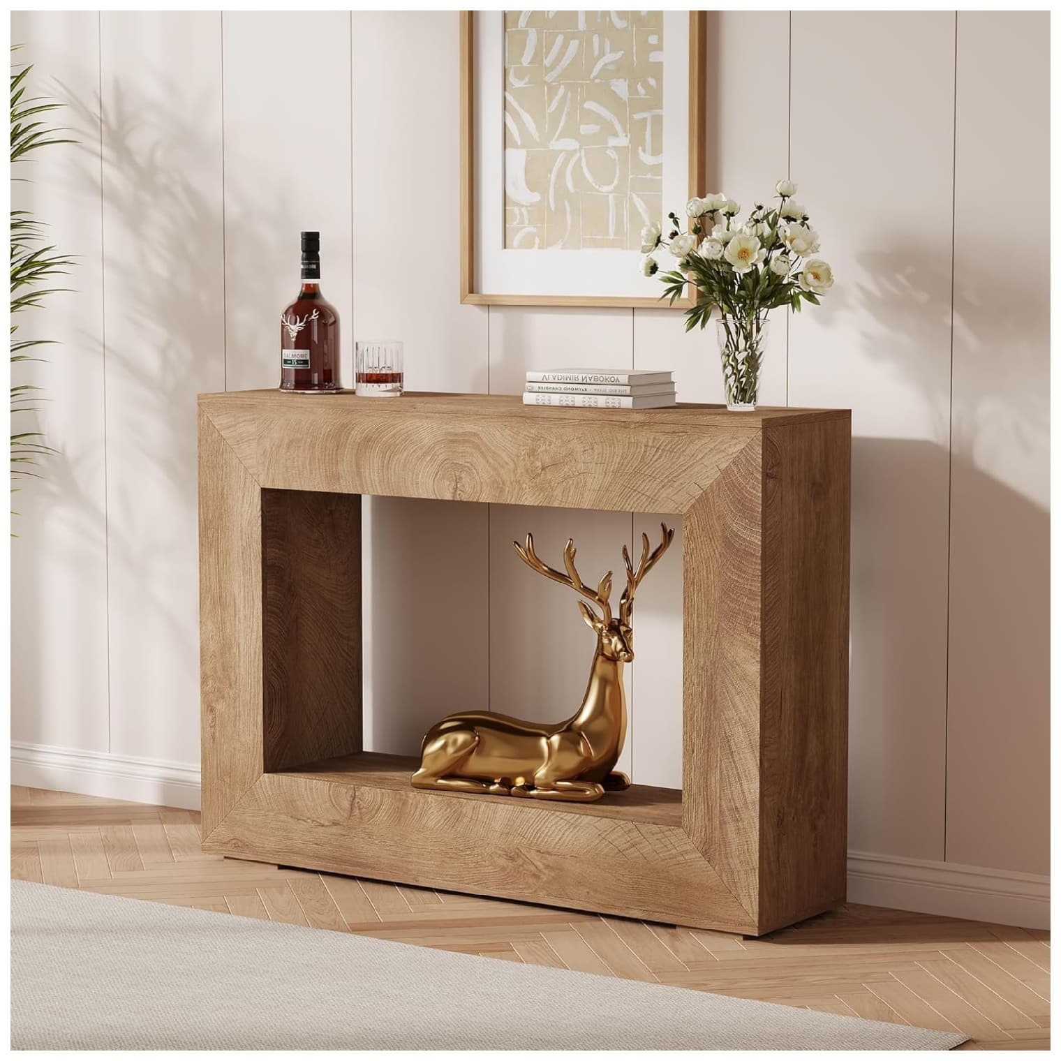 GARVEE - Farmhouse Entryway Table, Farmhouse Console Table, Storage Rustic Sofa Tables for Hallway - Light Brown