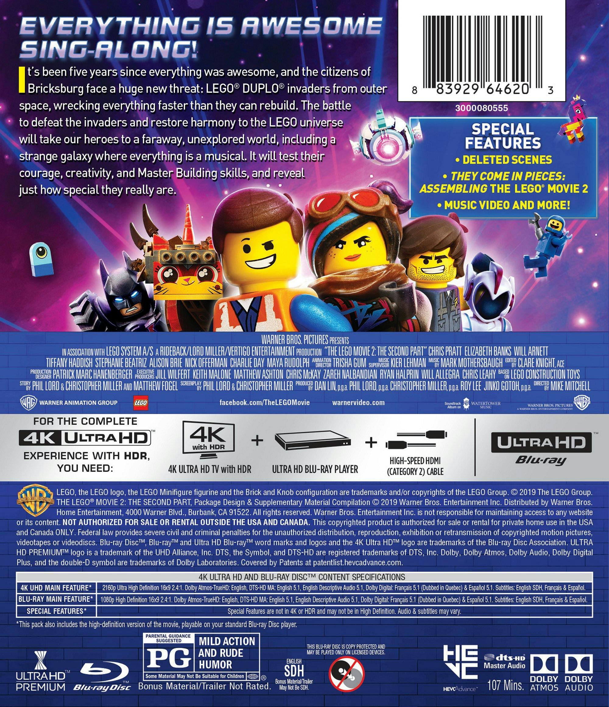 Back. The Lego Movie 2: The Second Part   - 4K Blu-Ray.