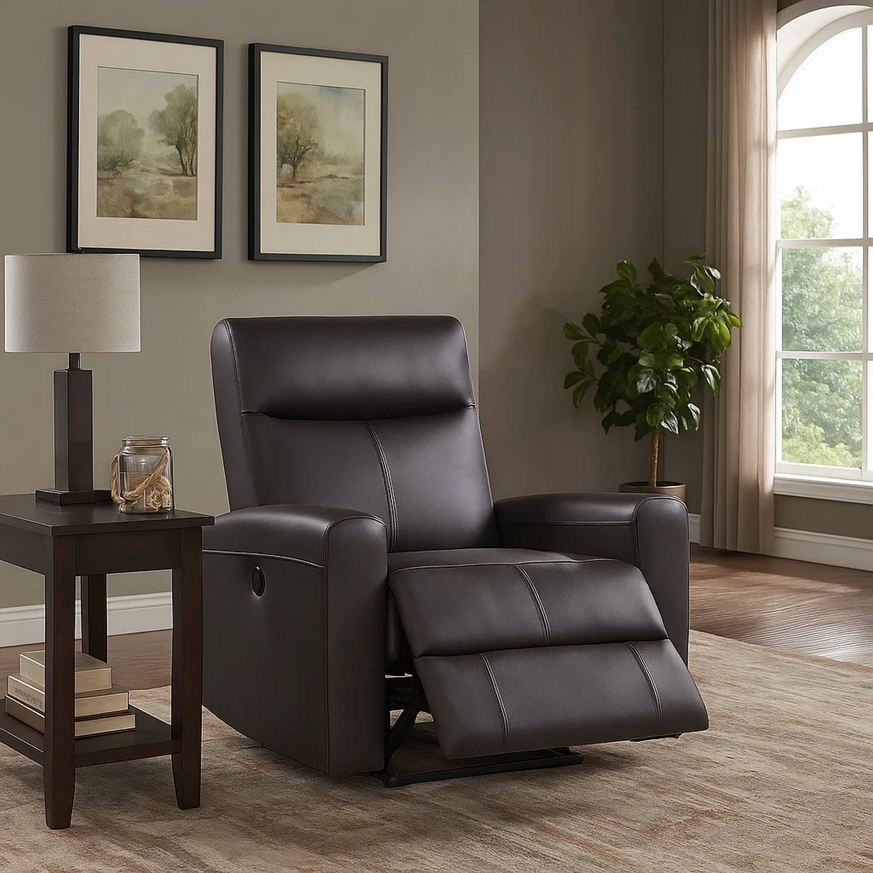 Alt View 3. Manhattan Lane - Leatherette Power Recliner with Tufted Back - Brown.