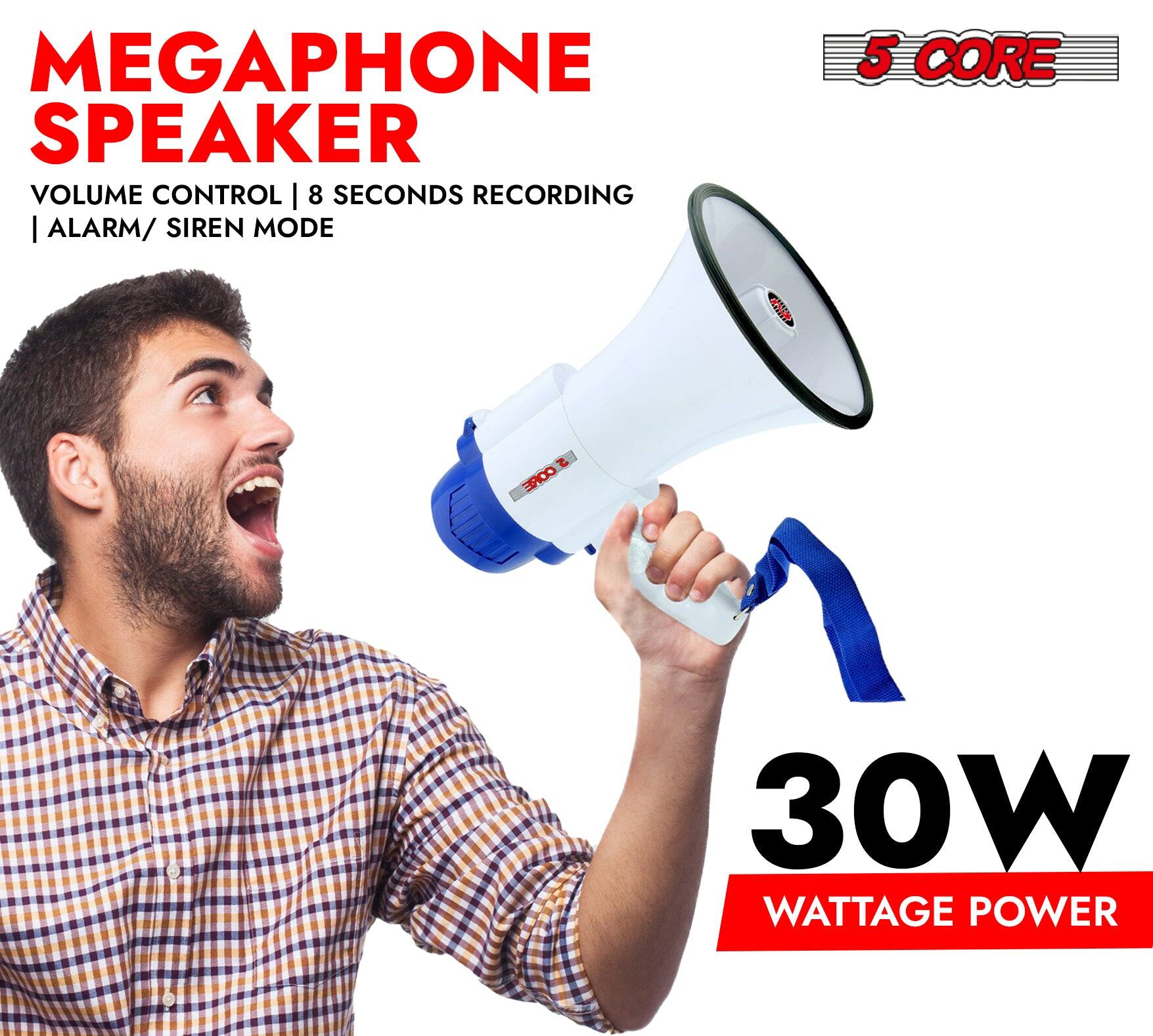 MEGAPHONE SPEAKER  
VOLUME CONTROL | 8 SECONDS RECORDING | ALARM/ SIREN MODE  
5 CORE  
30W WATTAGE POWER