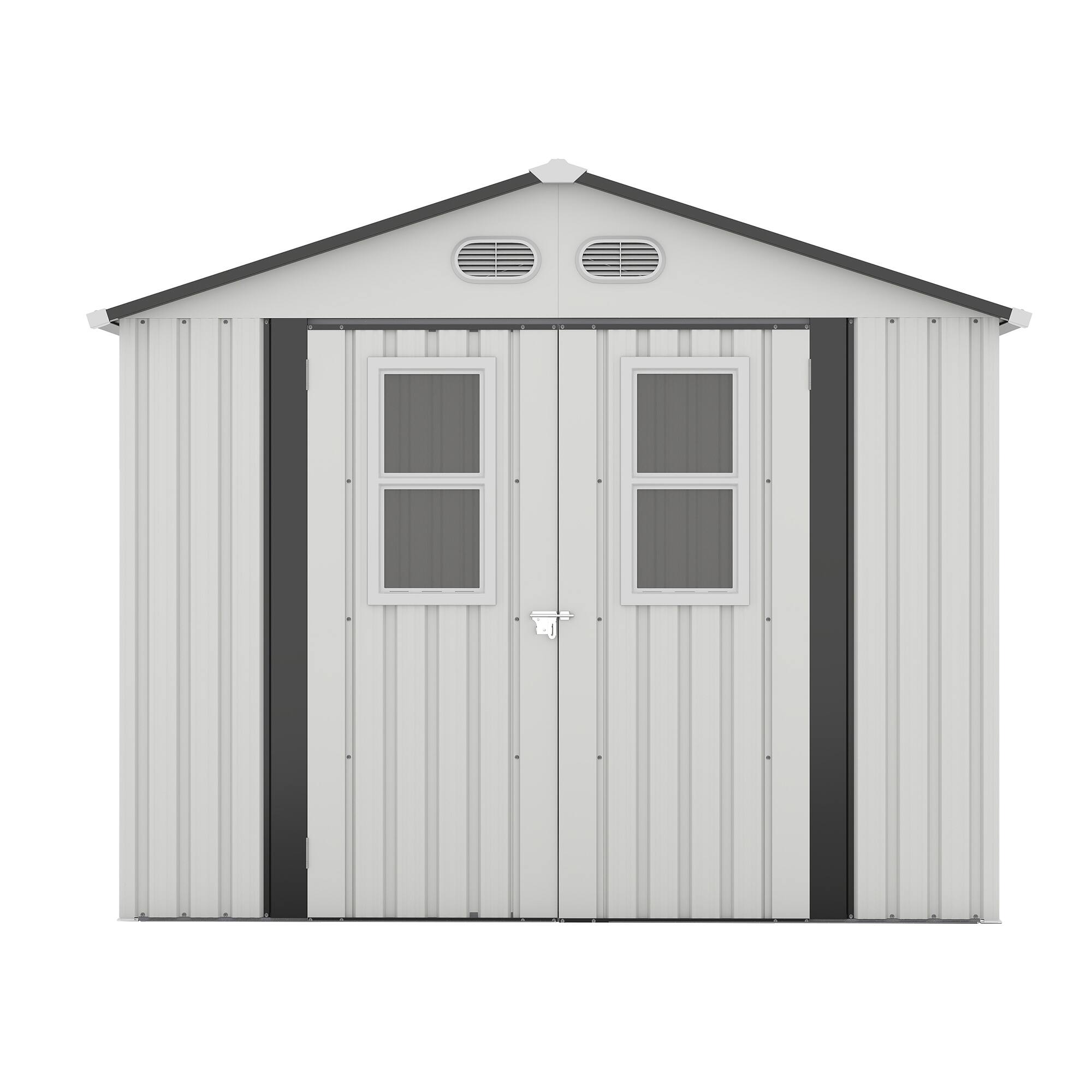 Alt View 5. Mondawe - 8x8 FT Outdoor Storage Shed with Protective Film, Four Daylight Windows and Lockable Doors - White.